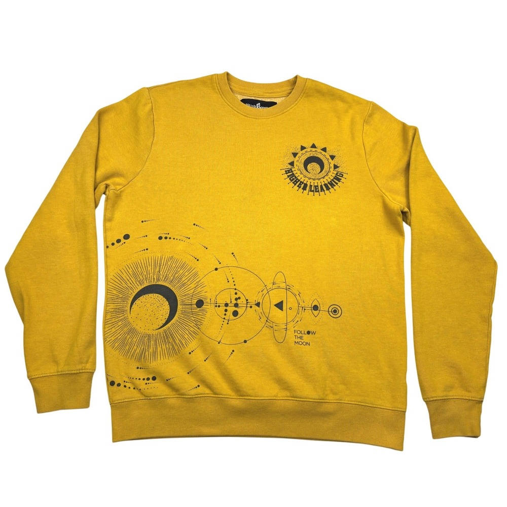 Blind Rooster Celestial Moon Phases Crewneck Sweatshirt‎ Yellow Pullover Size S